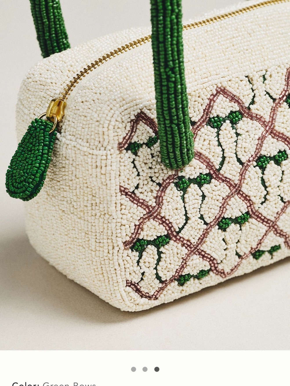 NWT new Anthropologie beaded box shaped shoulder bag green bows white - Picture 12 of 17